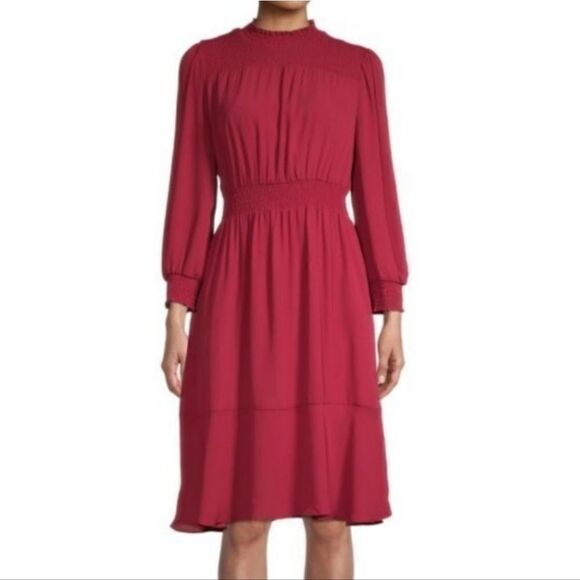 Nanette Lepore Smocked Blouson Dress Size 14, Brick Red - Picture 2 of 8